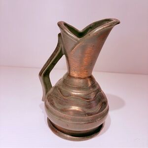 Elegant Bronze and Green Ceramic Pitcher - 7 inches Height